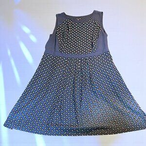 Tommy Hilfiger Navy Geometric Pleated Fit & Flare Dress Size 18